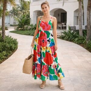 NWT J. Crew Cotton Tiered Maxi Dress in Ratti Jardin Floral Print Sz 8 Resort